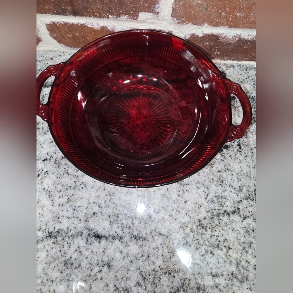 Anchor HOCKING RUBY RED HANDLED SERVING BOWL